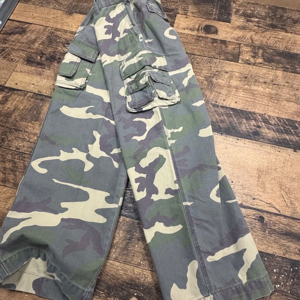 Camo wide leg Cargo Pants 36x30 Camouflage Relaxed Fit Heavy Stone Washed Cotton